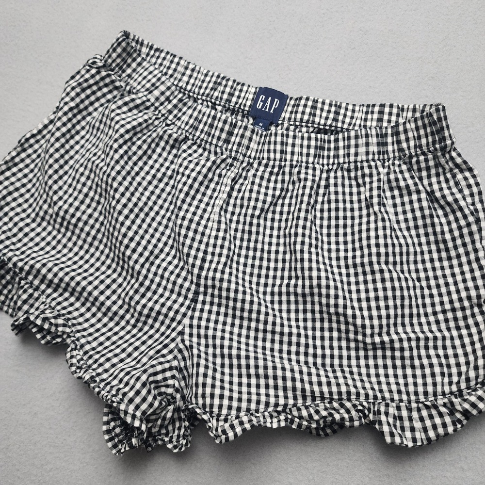 GAP Women Black White Gingham Ruffle Hem Pajama Shorts Cotton Size M
